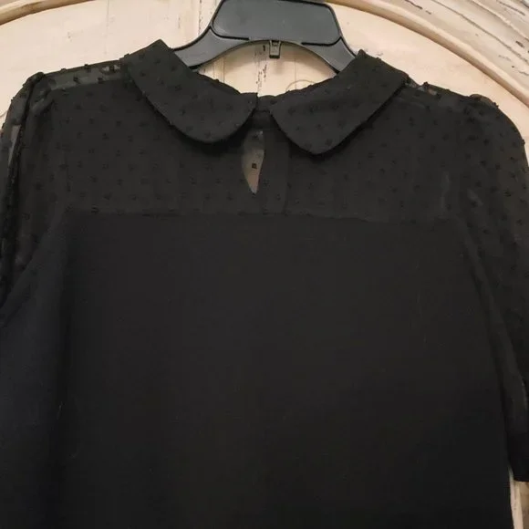 Adrianna Papell short sleeve knit sweater with sheer dot textured chiffon - Picture 13 of 16